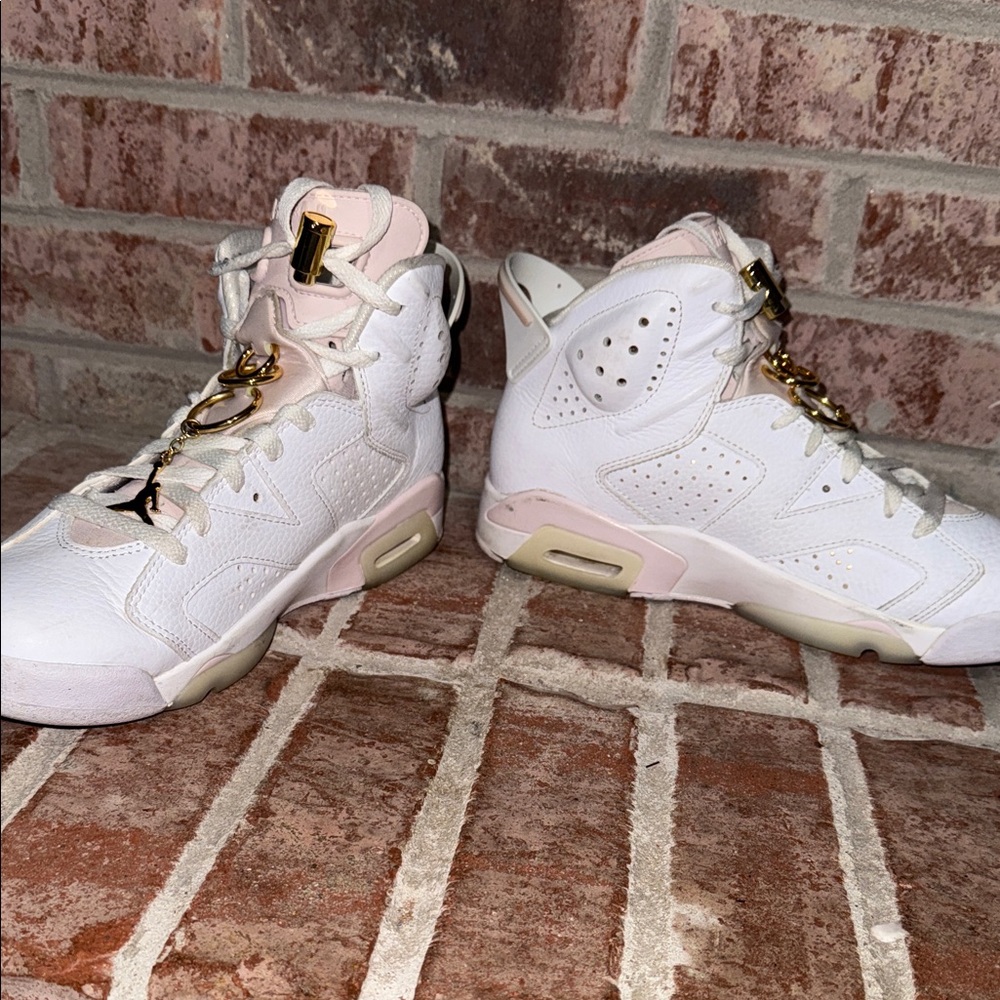 Womens Jordan 6 retro “gold hoops” Sneaker white/pink size 8.5 - Picture 7 of 14